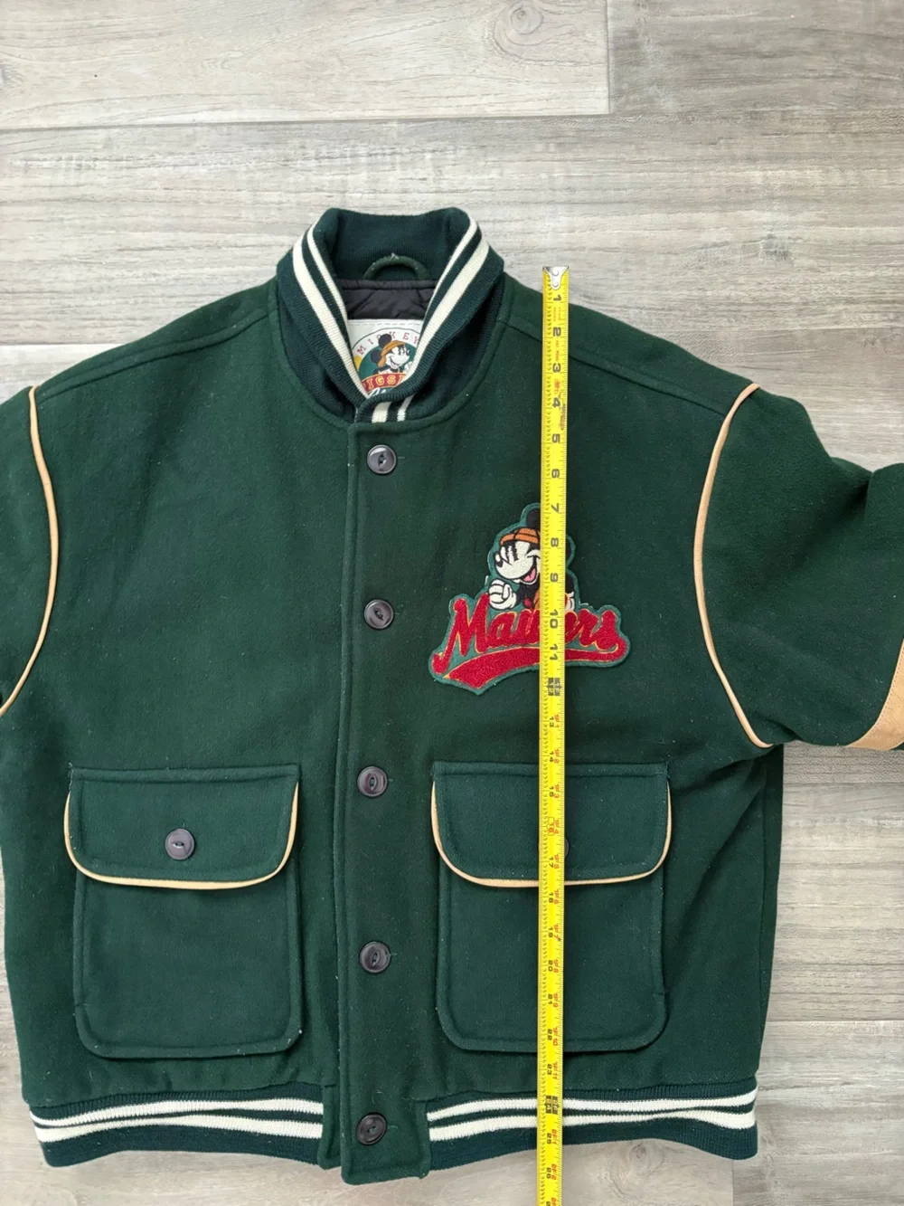 Vintage Disney Mickey Mouse Maulers Varsity Jacket M Green Pigskin Classic 90s